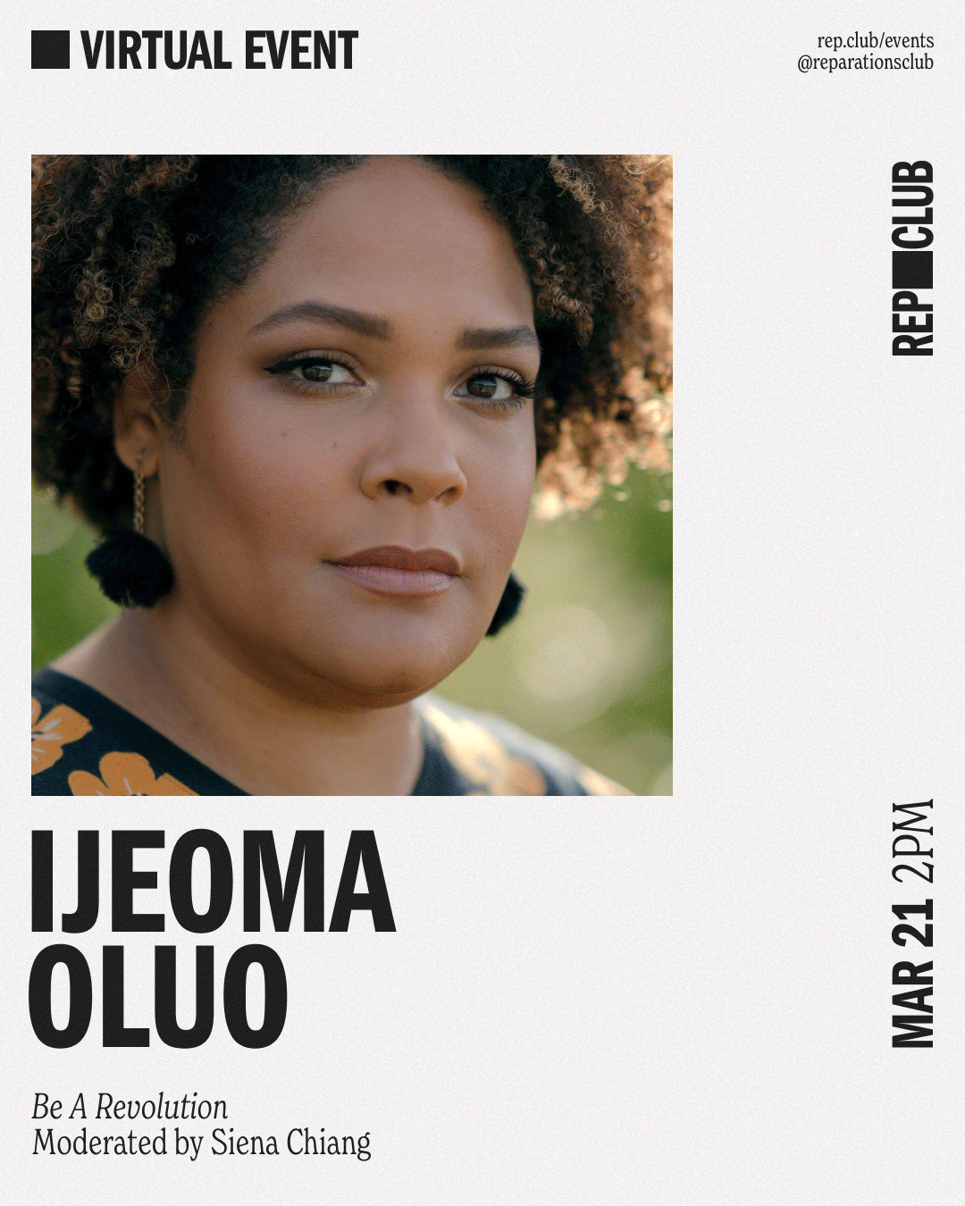 March 21st EVENT (Virtual) // Be A Revolution w/ Ijeoma Oluo + Siena Chiang
